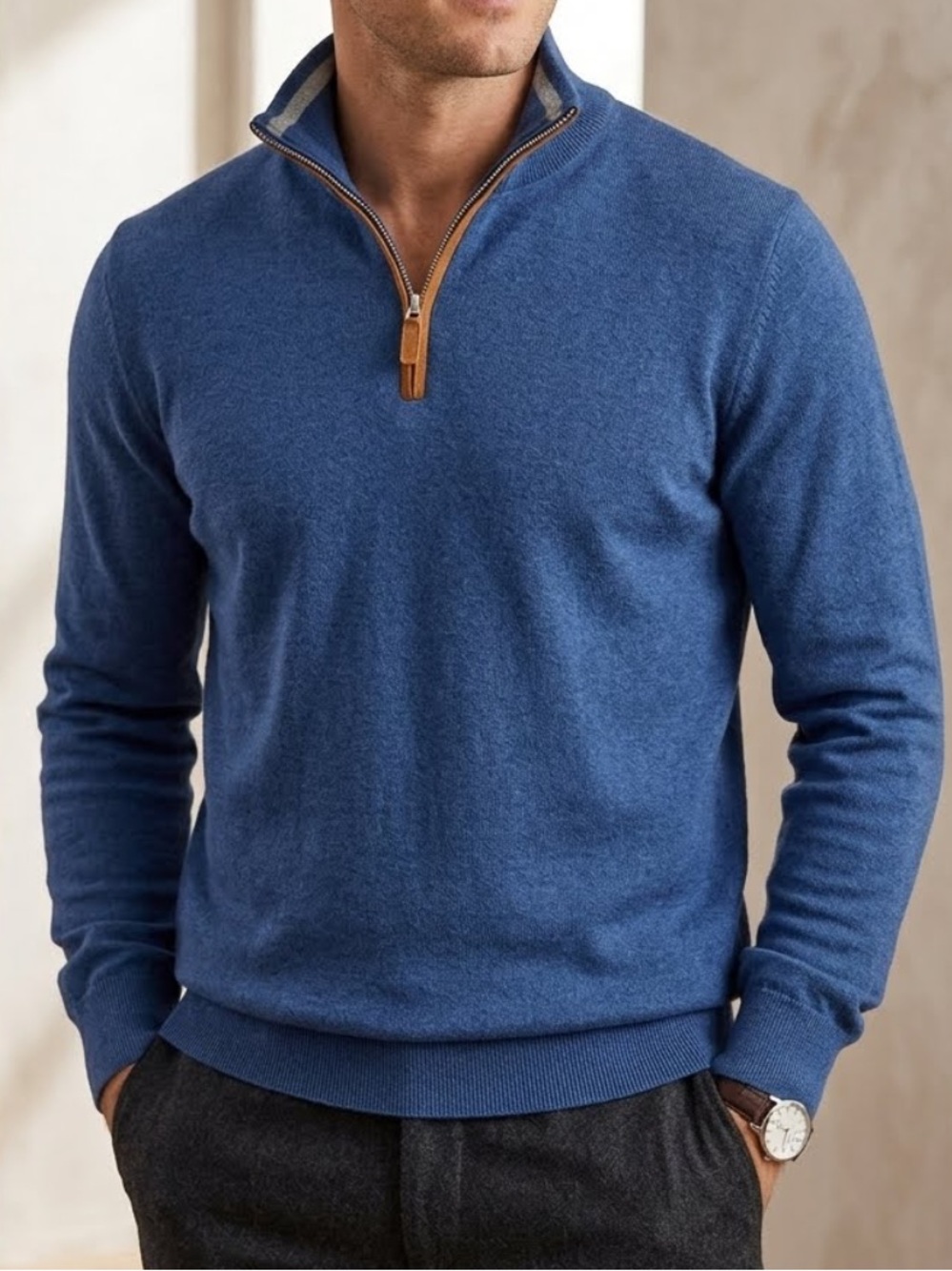 Collars & Co. Luxury Cotton and Cashmere Quarter Zip Sweater - Size Medium